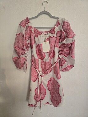 Scanlan Theodore Tinsel Floral Dress Pink And White Size 2